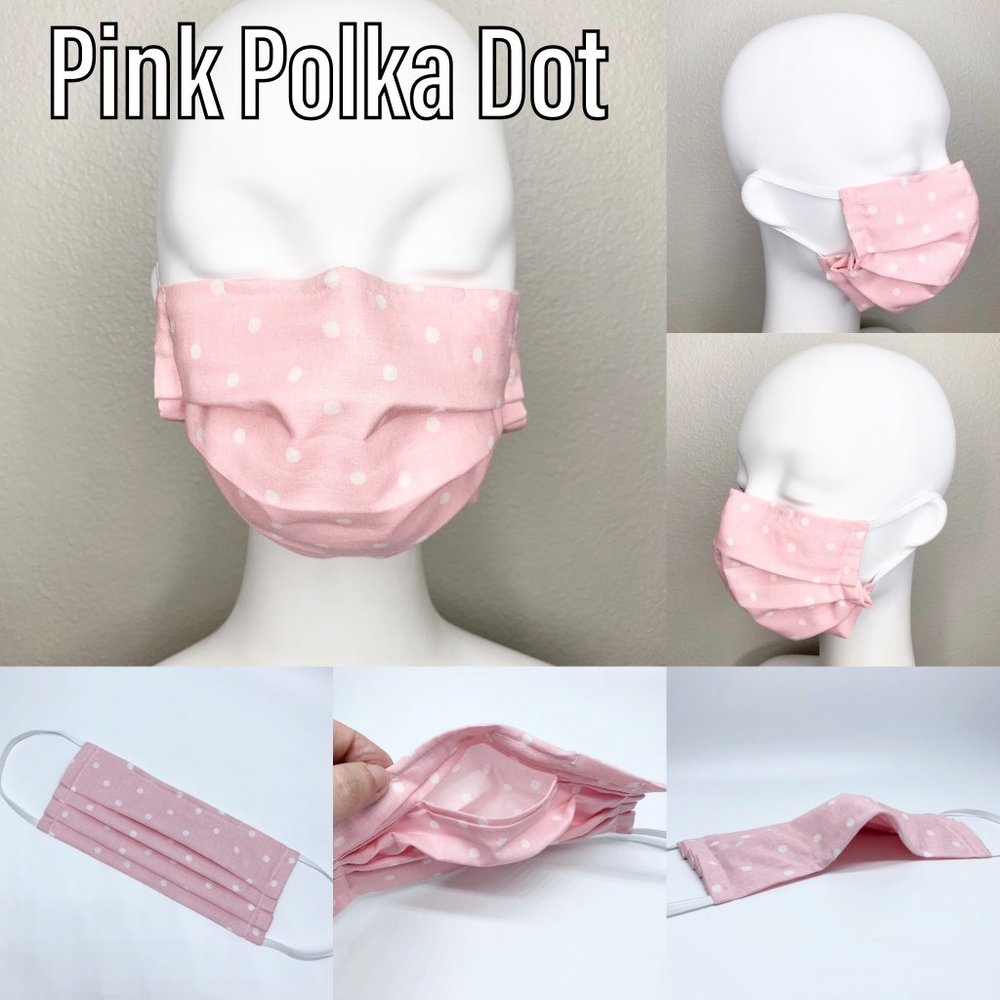 Light Pink Polka Dot Mask w Nose Wire & Pocket